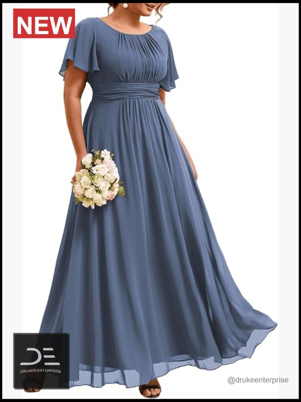 Plus Size Formal Dress Chiffon Short Sleeves Floor Length A-Line Bridesmaid